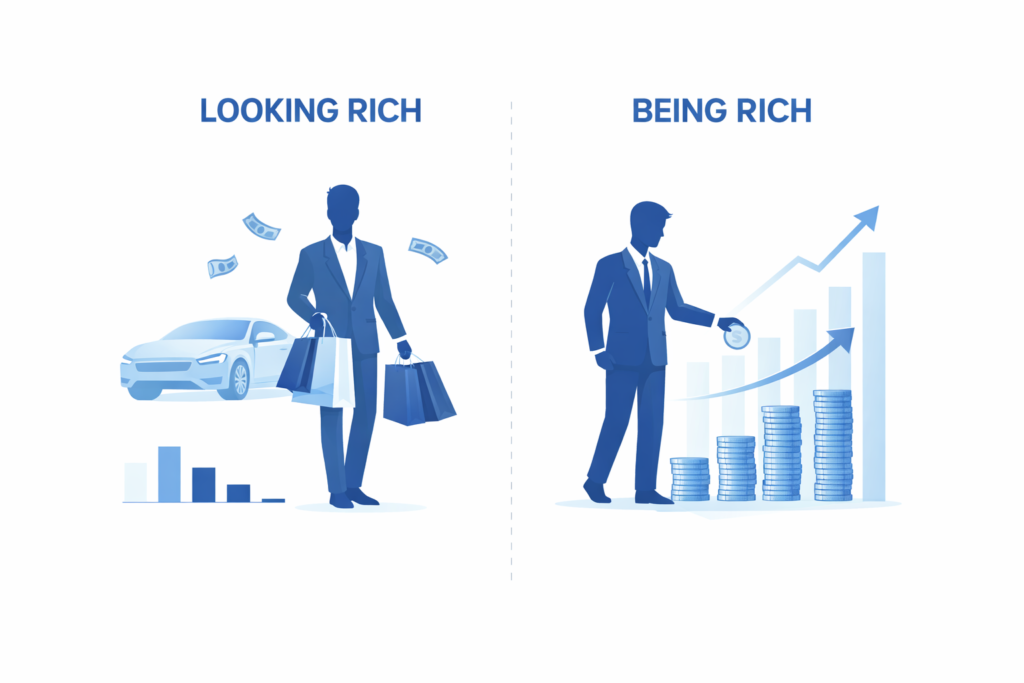Visual comparison between short-term spending and long-term wealth building