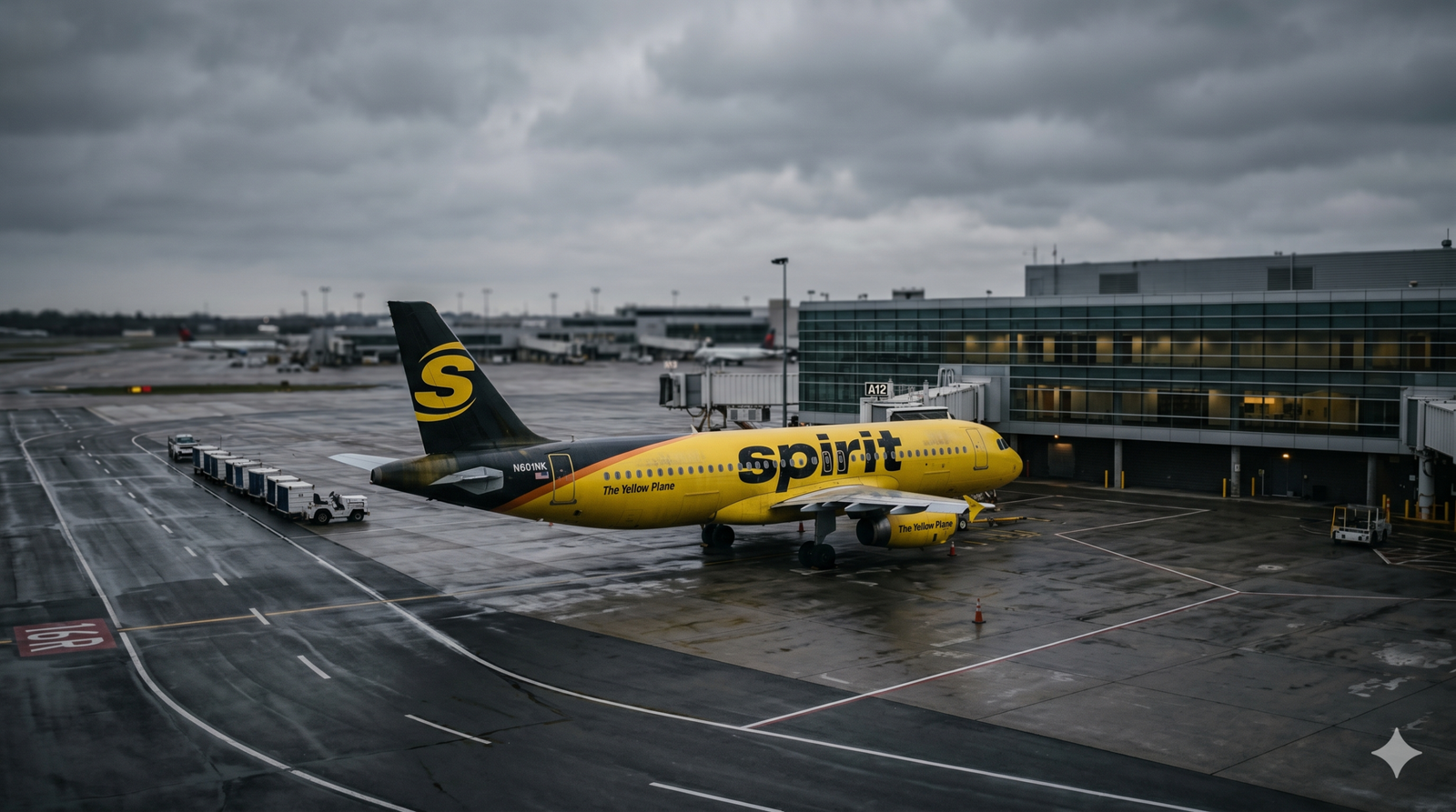 Grounded commercial airplane on empty runway during airline shutdown